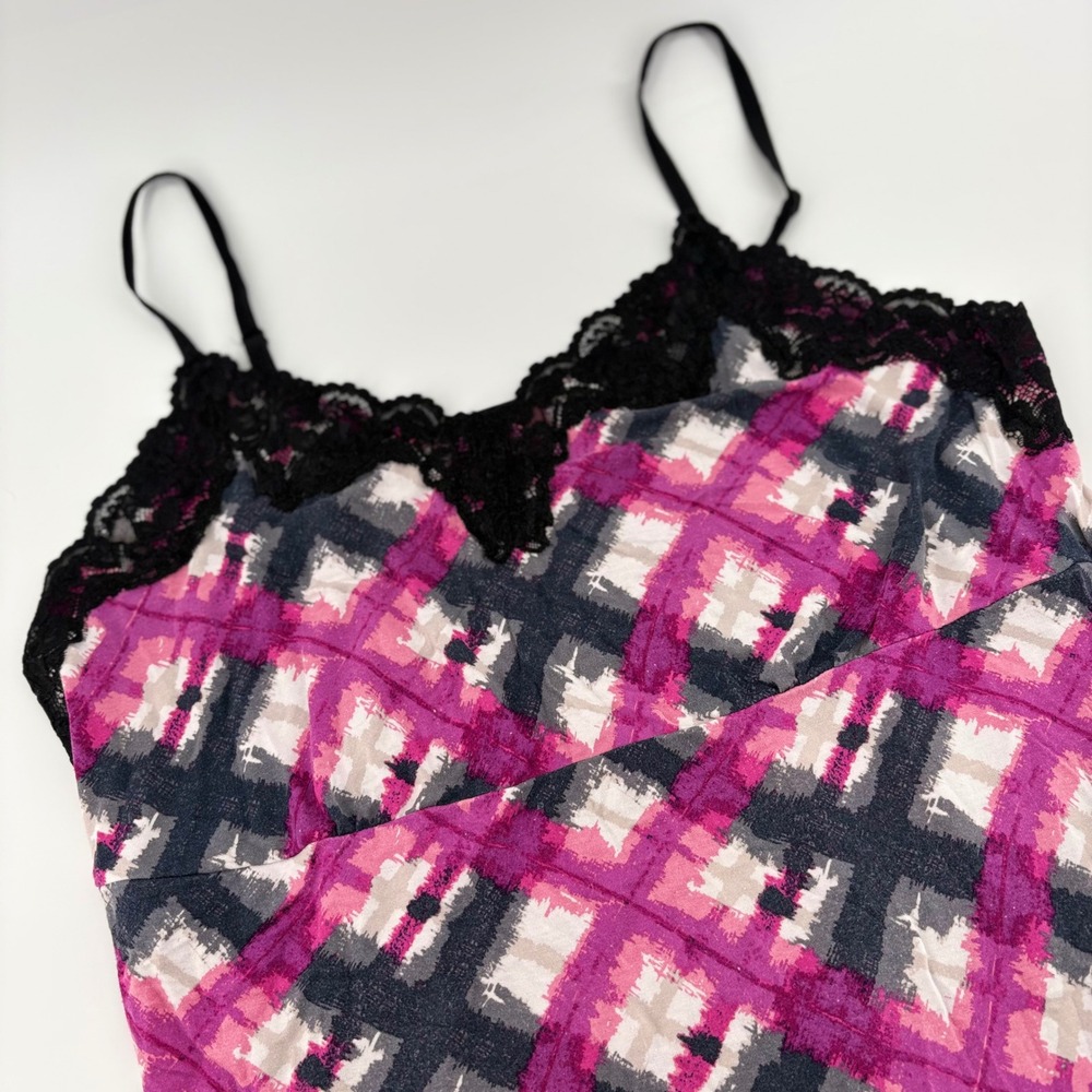 Lane Bryant Plus Size 18 20‎ Pink Black Geometric Lace Trim Cami Tank Top